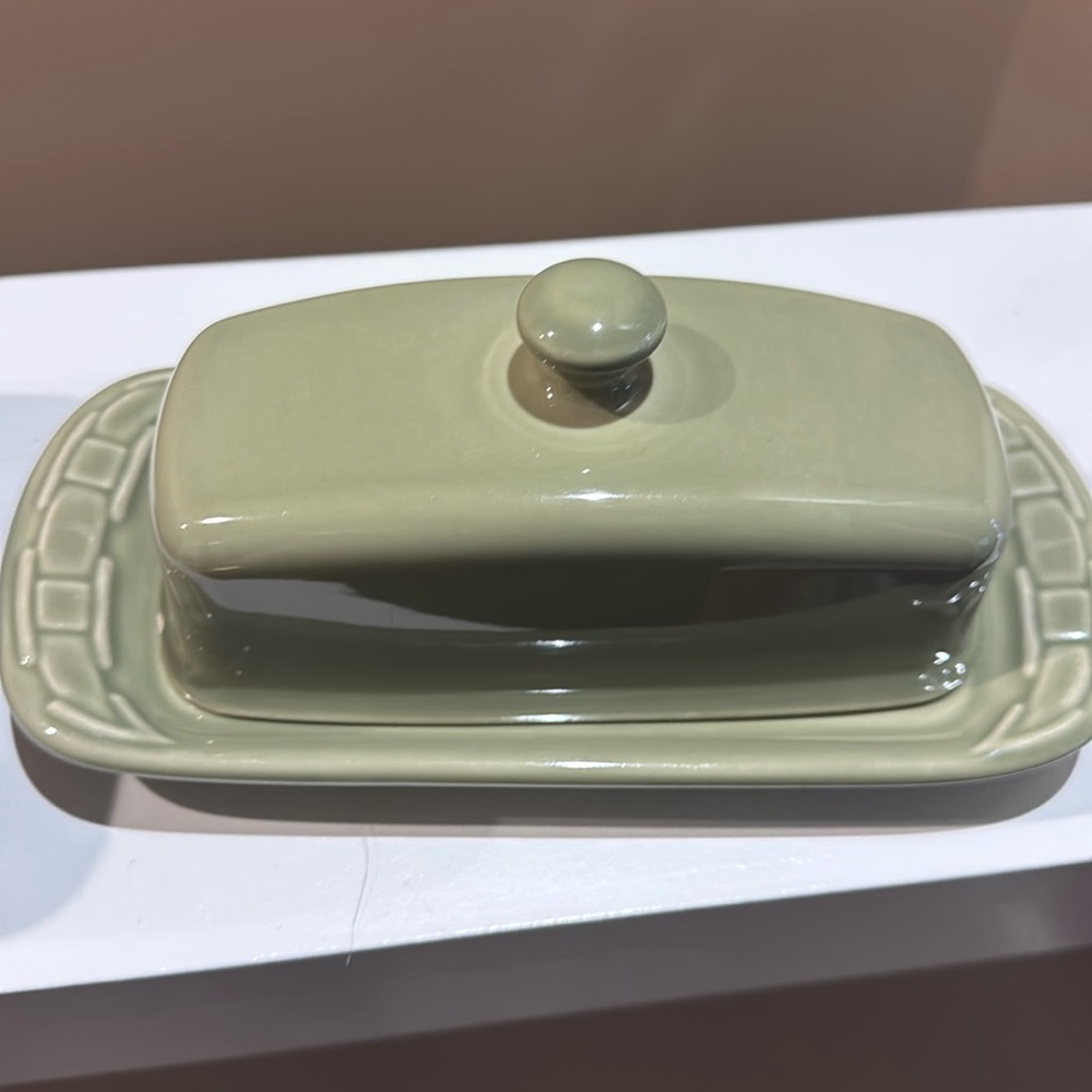 Sage green Longaberger butter dish